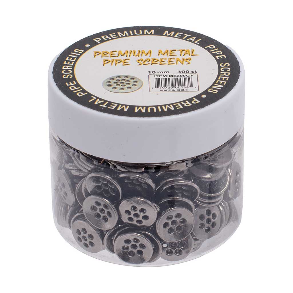 Grey 10mm metal pipe screens, 300-count jar – Online Smoke and Vape
