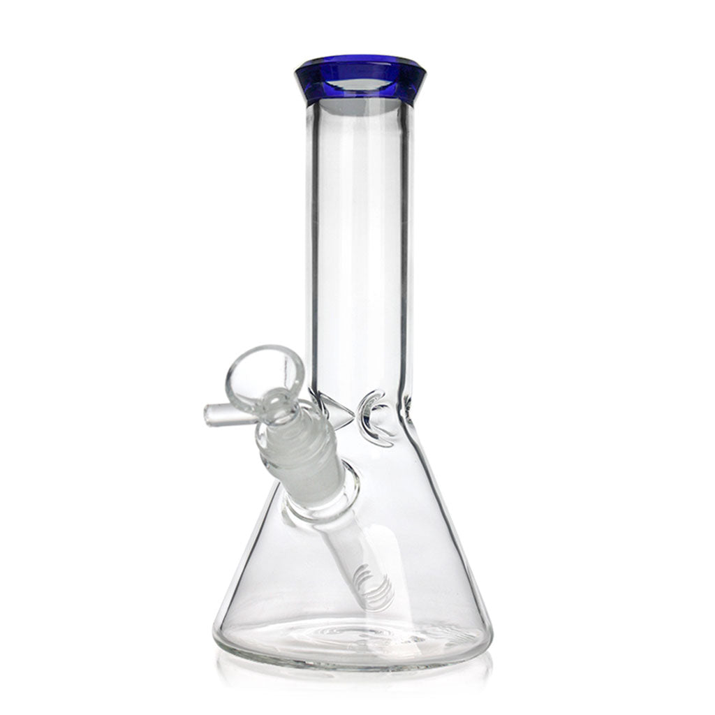 Navy color-tip clear glass 8-inch beaker bong, 14mm female – Online Smoke and Vape