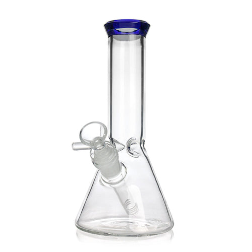Navy color-tip clear glass 8-inch beaker bong, 14mm female – Online Smoke and Vape