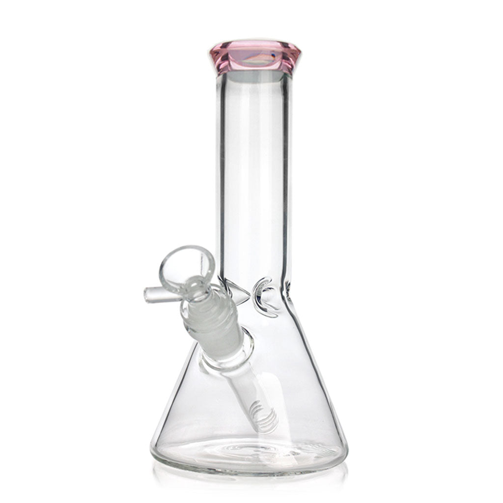 Pink color-tip clear glass 8-inch beaker bong, 14mm female – Online Smoke and Vape