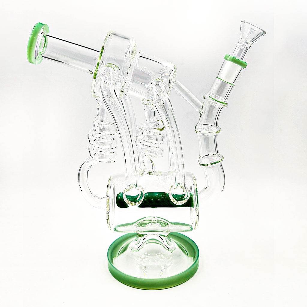 Green Flower Dual Coil Recycler Rig 14mm - Smooth Hits
