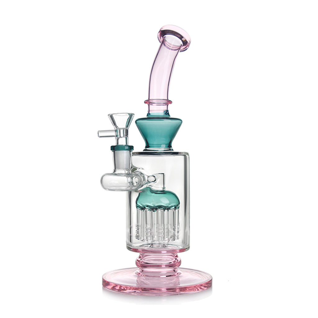 Green Flower Tree Perc Bent Neck Bong - 14mm Female Water Pipe
