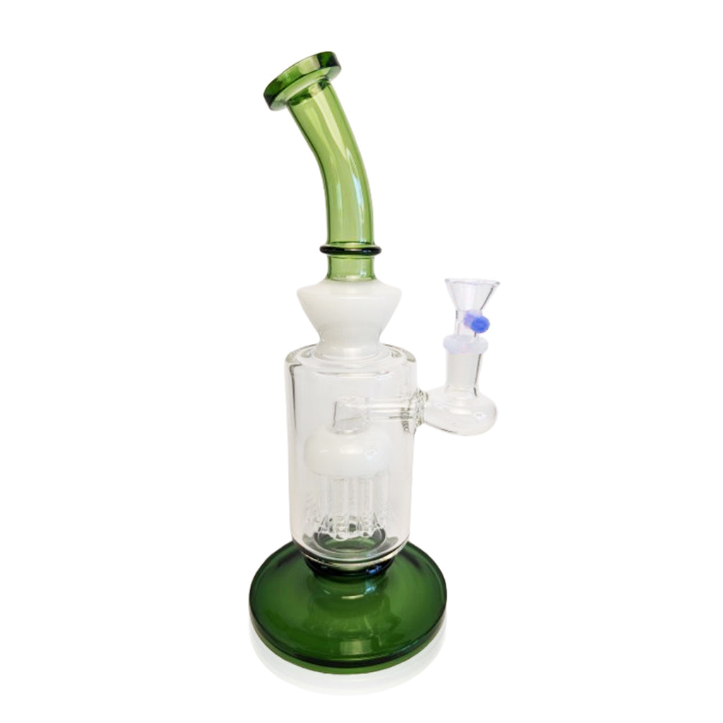 Green Flower Tree Perc Bent Neck Bong - 14mm Female Water Pipe