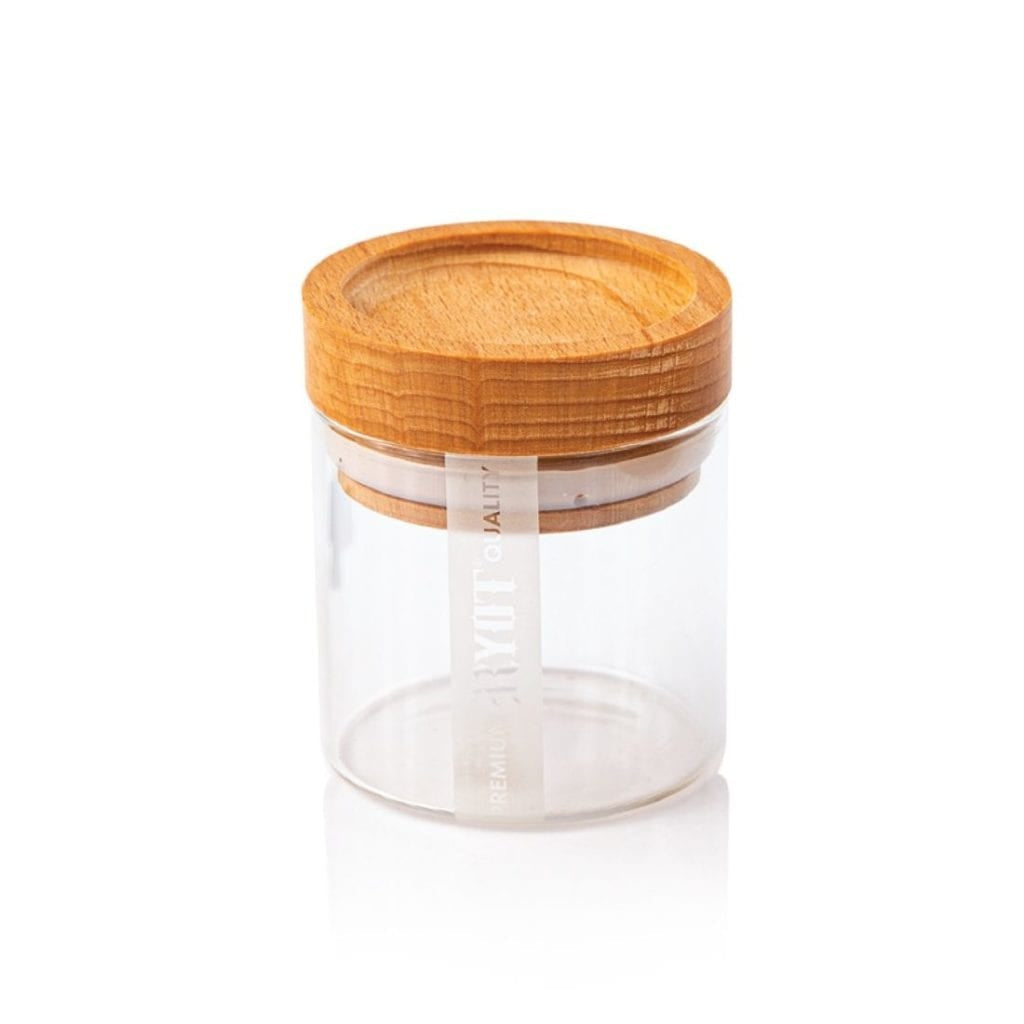 RYOT clear glass storage jar with beech tray lid – Online Smoke and Vape