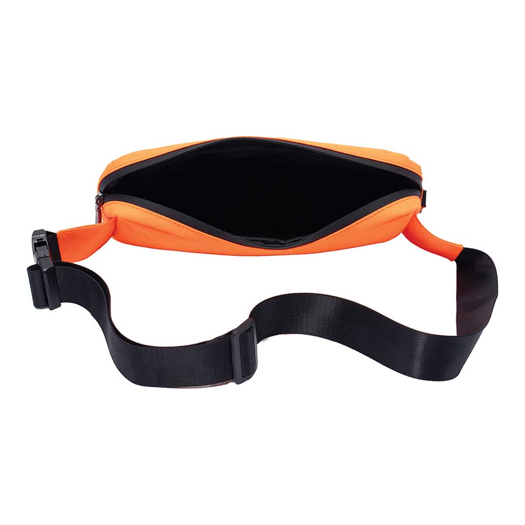 Neon orange smell-proof sling bag, inside view – Online Smoke and Vape