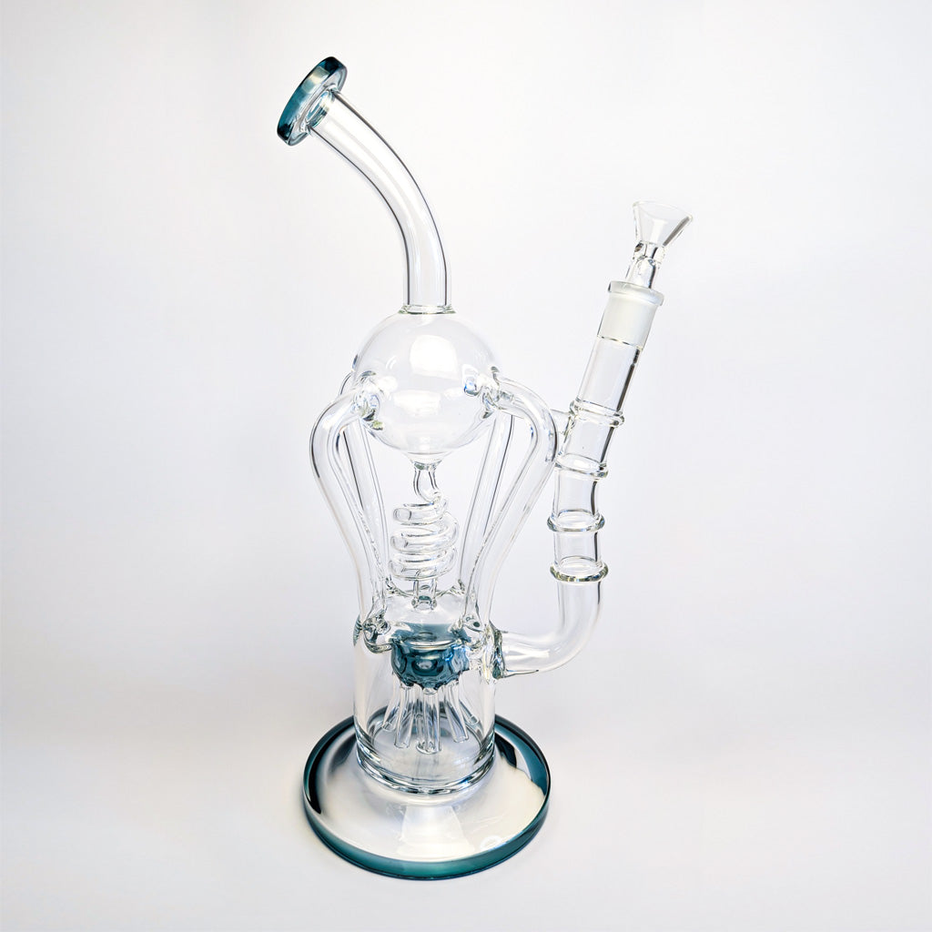 Lake green coil and sprinkler tree dual perc recycler rig – Online Smoke and Vape