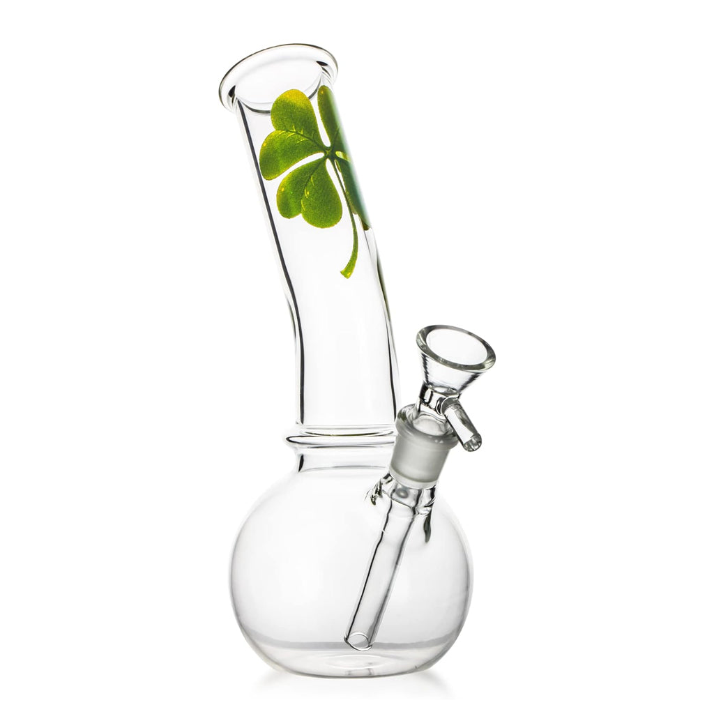 Leaf-print clear bent neck bubble base bong, 8in – Online Smoke and Vape