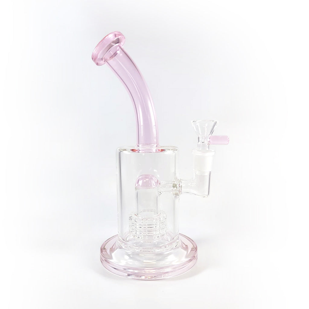 Pink 8-inch triple-stack honeycomb perc dab rig, 14mm female – Online Smoke and Vape