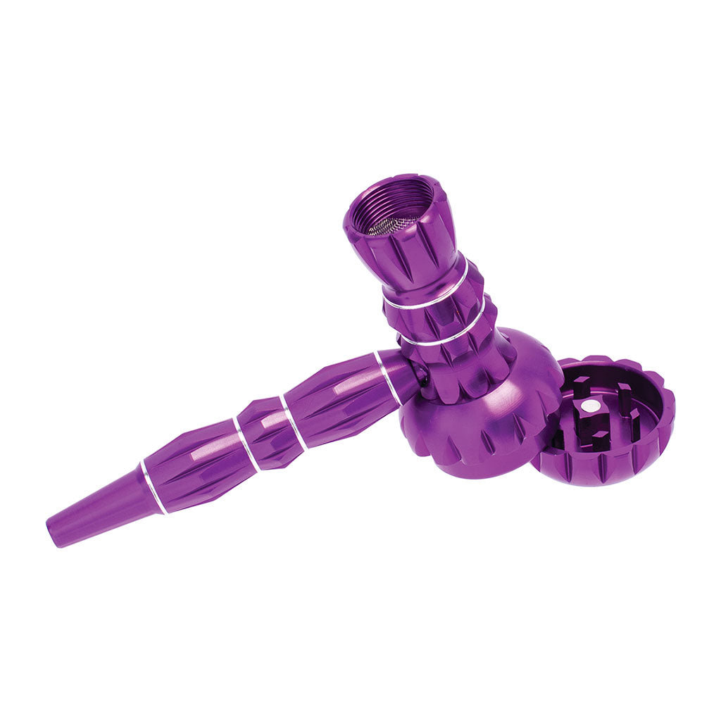 Purple aluminum ribbed smoking pipe with grinder – Online Smoke and Vape