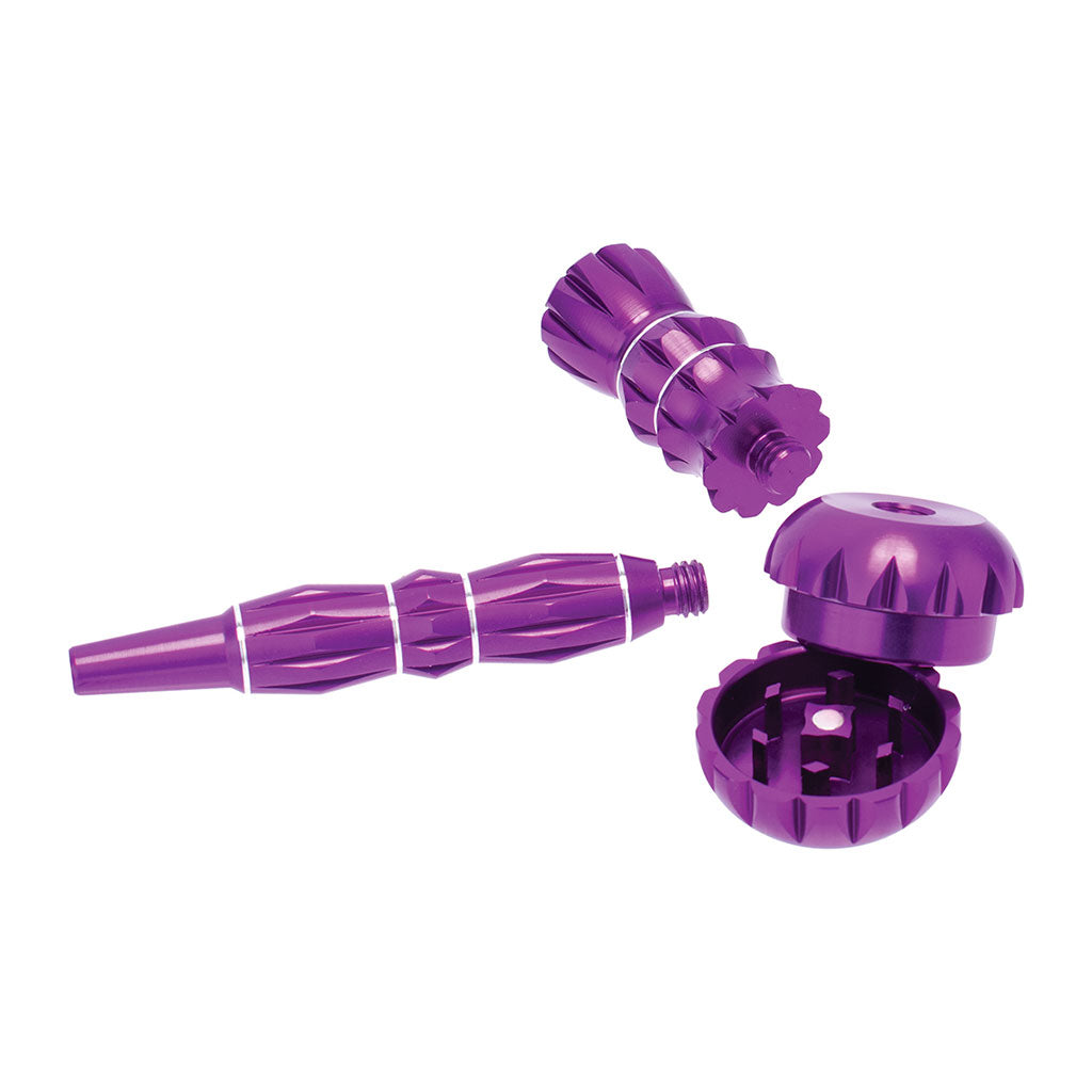 Purple aluminum smoking pipe with built-in grinder – Online Smoke and Vape