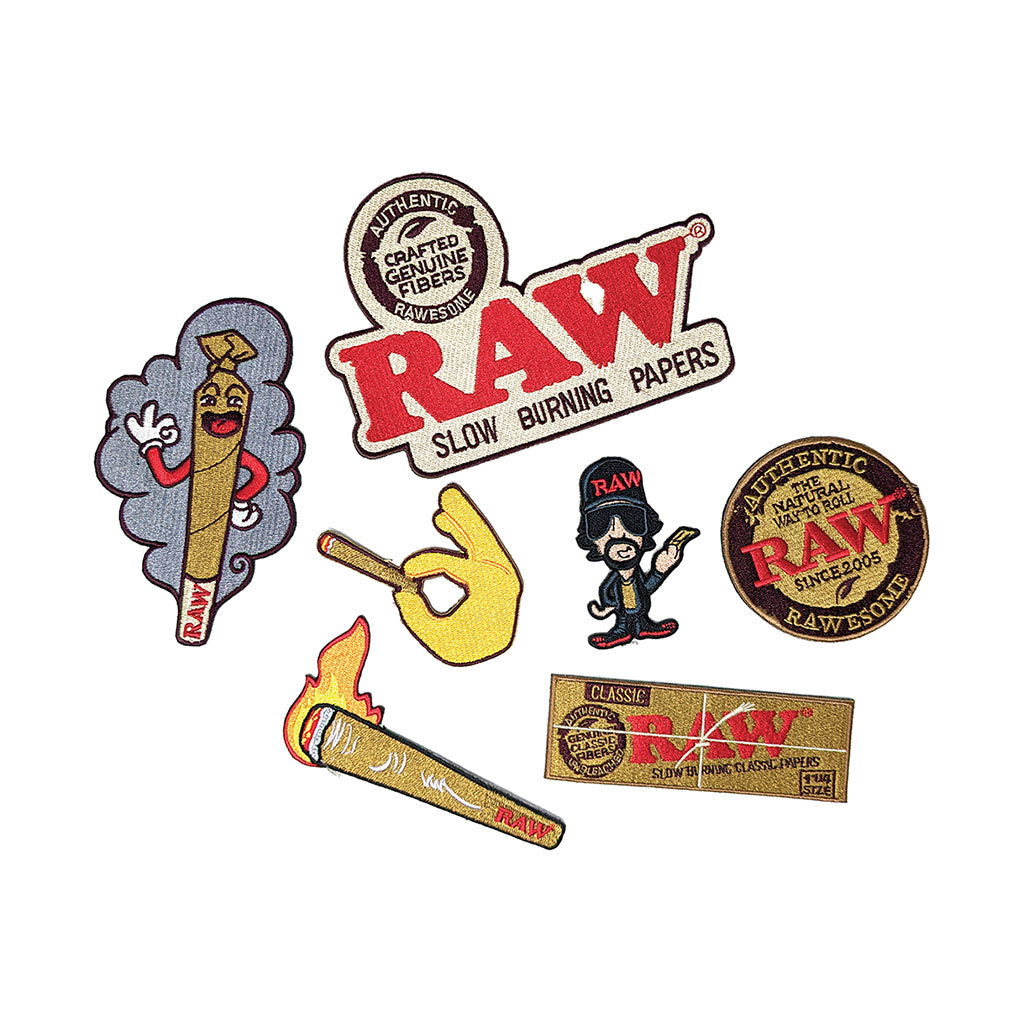 RAW mixed iron-on patches, 7-count set for clothing and bags – Online Smoke and Vape