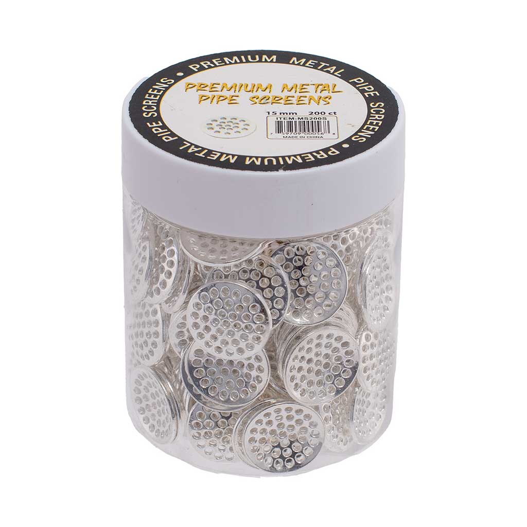 Silver 15mm metal pipe screens, 200-count jar – Online Smoke and Vape