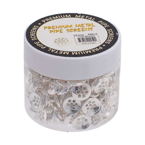 Silver 10mm metal pipe screens, 300-count jar – Online Smoke and Vape