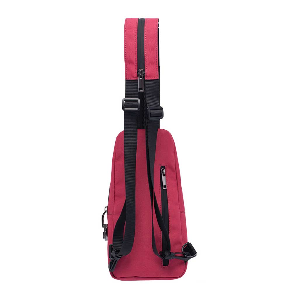 Wine red smell-proof sling bag 12x6x2in, back view – Online Smoke and Vape