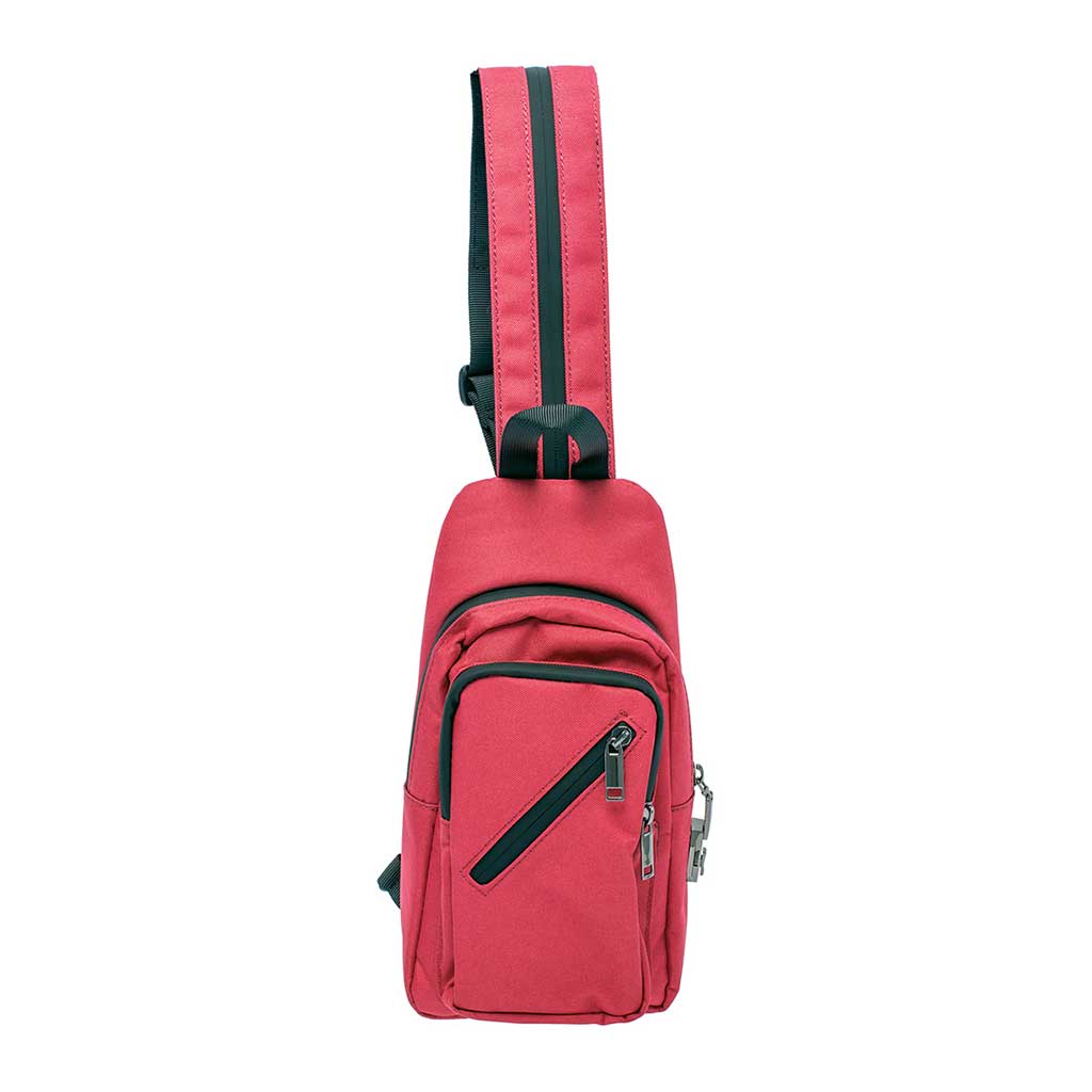 Wine red smell-proof sling bag 12x6x2in, front view – Online Smoke and Vape