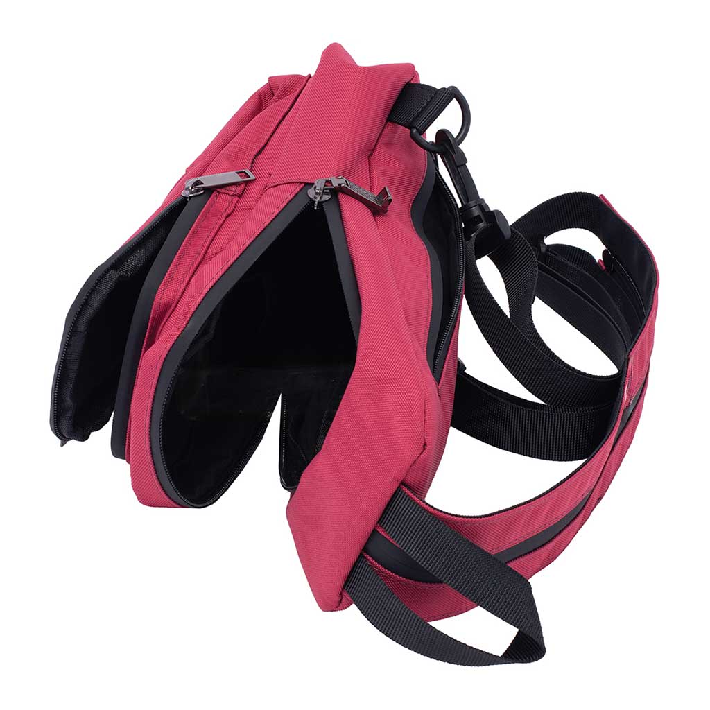 Wine red smell-proof sling bag, open interior view – Online Smoke and Vape
