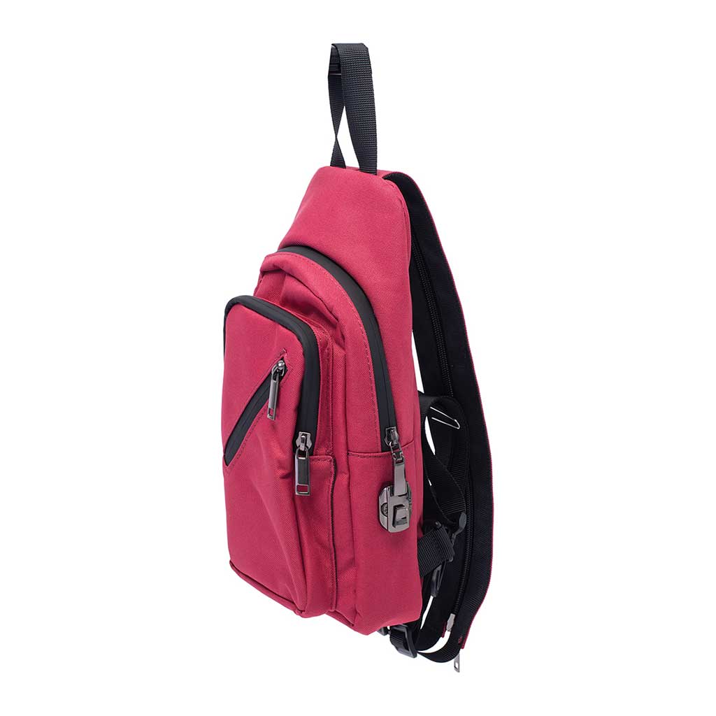 Wine red smell-proof sling bag 12x6x2in, side view – Online Smoke and Vape
