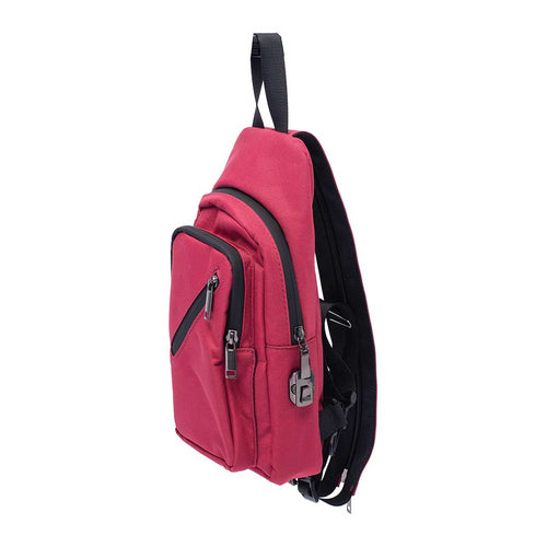 Wine red smell-proof sling bag 12x6x2in, side view – Online Smoke and Vape