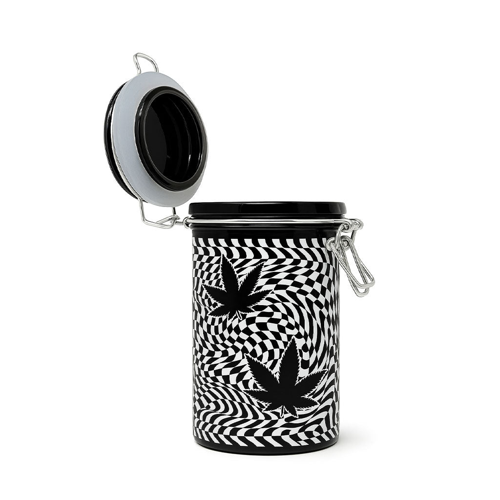 Checkerboard leaves storage jar, 6 inch, open lid – Online Smoke and Vape