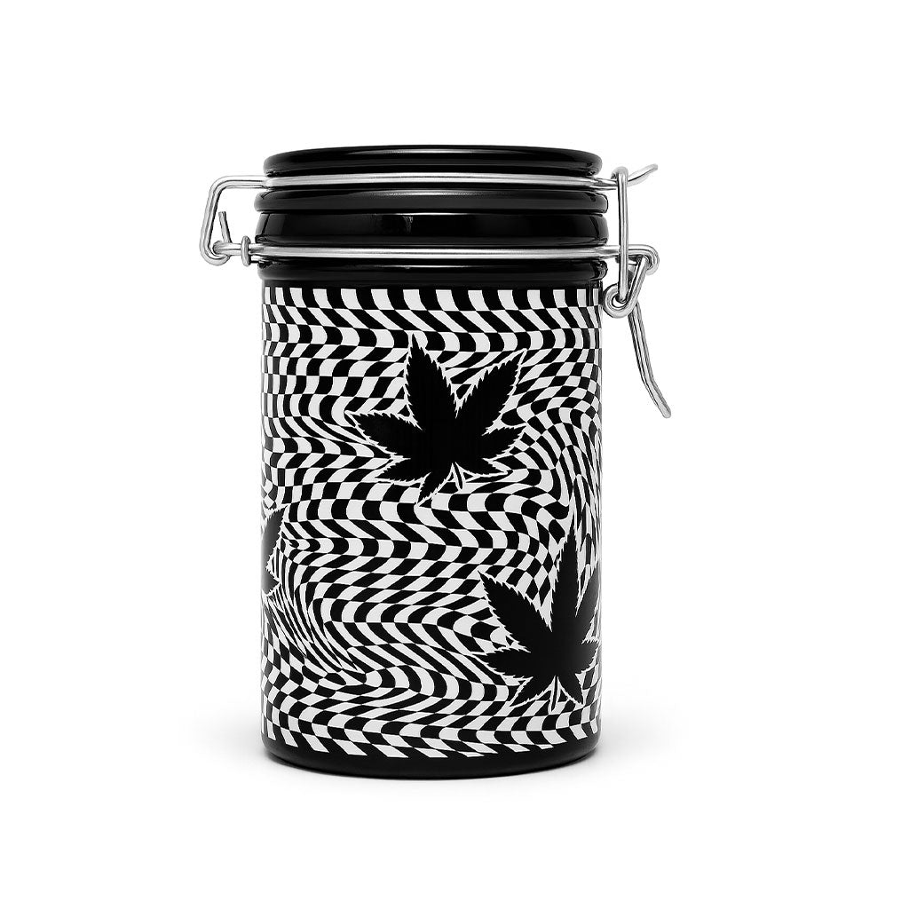 Checkerboard leaves storage jar with clamp lid, 6 inch – Online Smoke and Vape