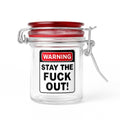 Clear airtight glass herb stash jar with bold warning label – Online Smoke and Vape