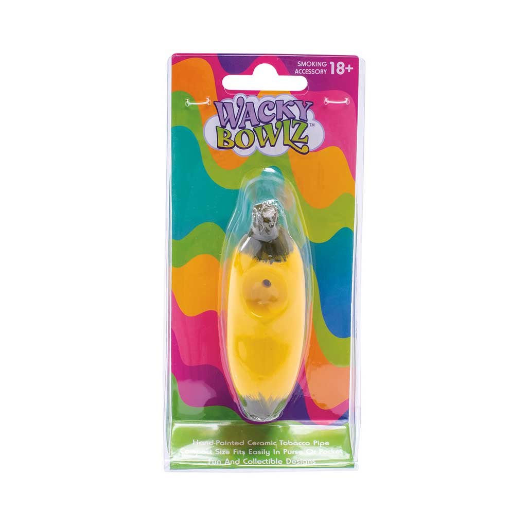 Wacky Bowlz banana ceramic pipe in packaging – Online Smoke and Vape