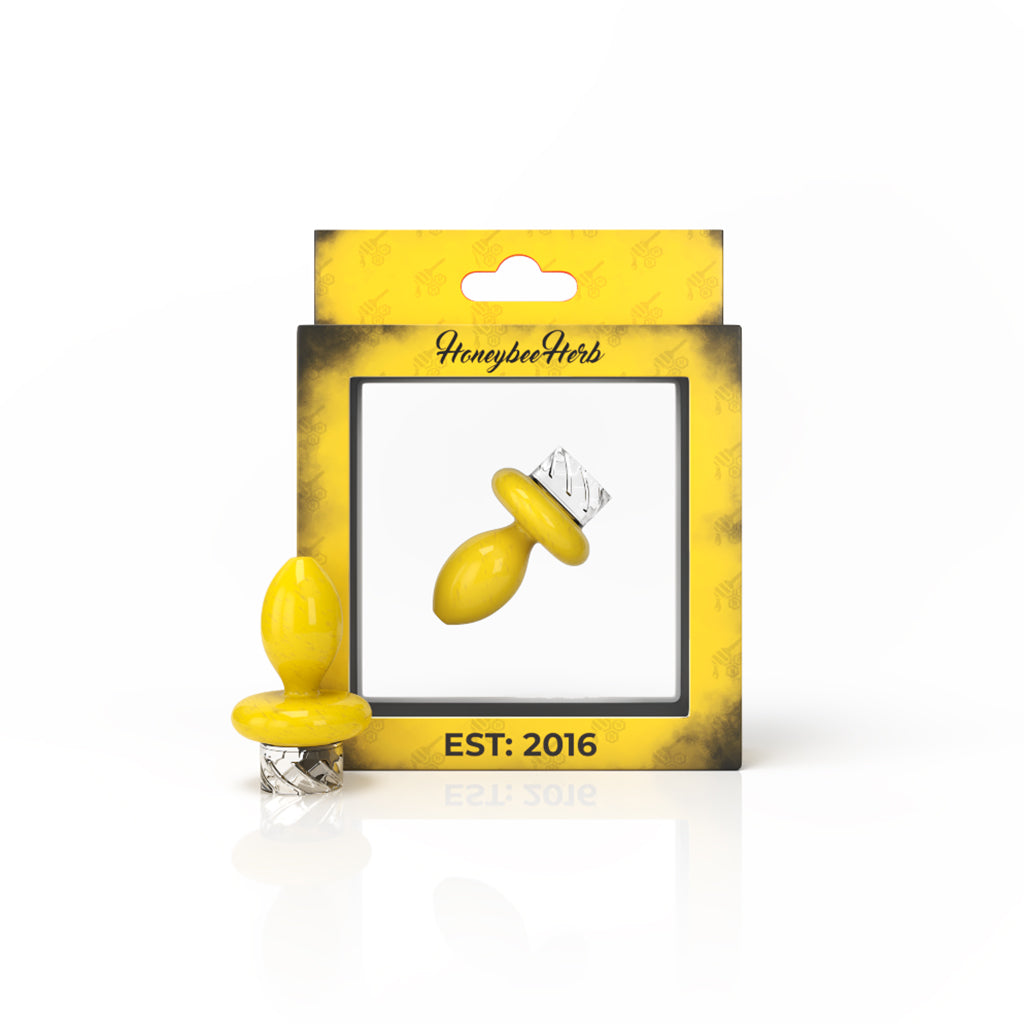 Yellow balloon top vortex carb cap with packaging – Online Smoke and Vape