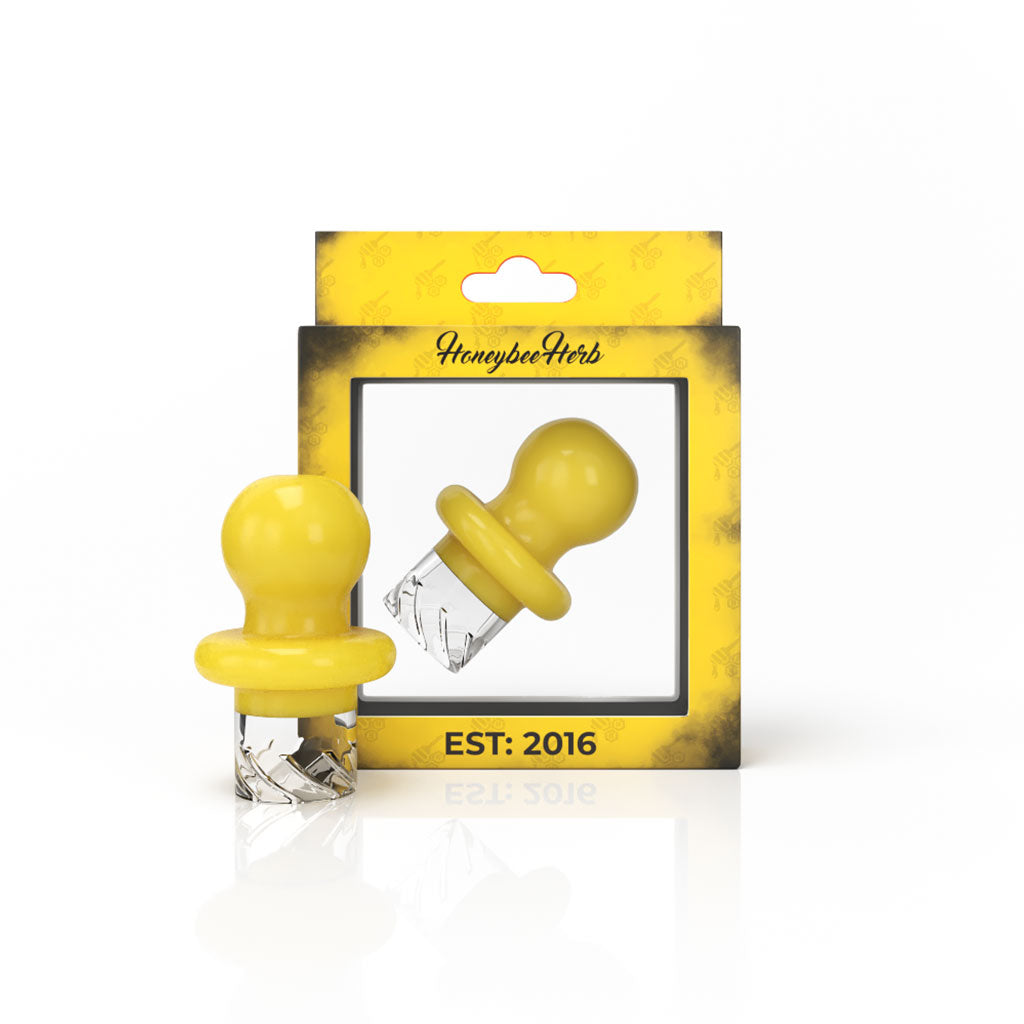 Yellow glass Button Top Vortex carb cap, alternate view – Online Smoke and Vape